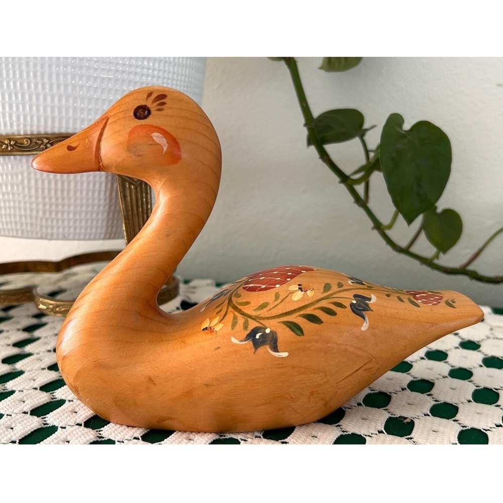 Artistic Accents Handpainted Wooden Goose Figurine Signed D Horne 1984 Folk Art